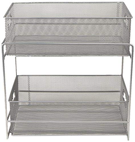 Mind Reader 2 Tier Metal Mesh Storage Baskets Organizer, Home, Office, Kitchen, Bathroom, Silver