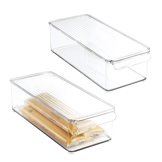 mDesign Refrigerator, Freezer, Pantry Cabinet Organizer Bin with Lid for Kitchen - Pack of 2, 6