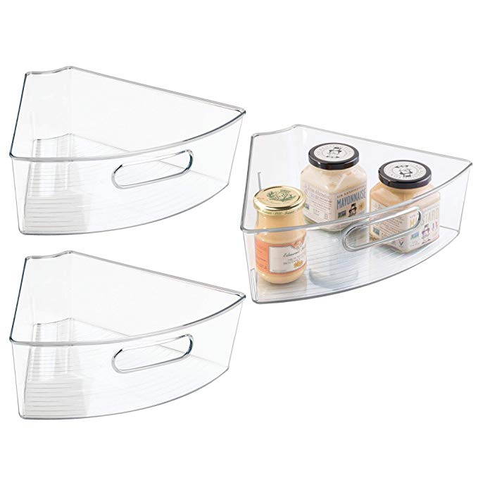 mDesign Kitchen Cabinet Lazy Susan Storage Organizer Bin with Front Handle - Medium Pie-Shaped 1/6 Wedge, 4