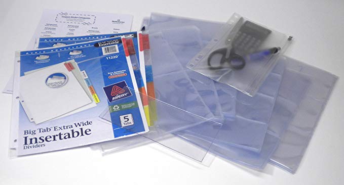 Instant Coupon Binder Kit - everything you need except the binder: 50 pages, 10 dividers, zipper pouch and bonus sleeve