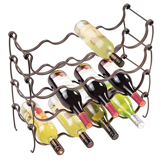 mDesign Free-Standing Water Bottle and Wine Rack Storage Organizer for Kitchen Countertops, Pantry, Fridge - Stackable, Each Holds 4 Bottles - Pack of 4, Steel Wire in Bronze Finish