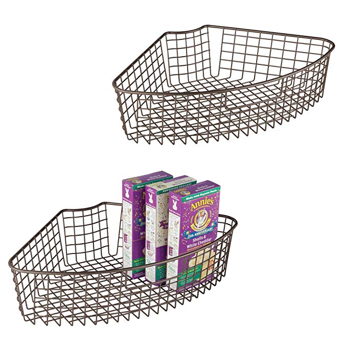 mDesign Lazy Susan Wire Storage Basket with Handle for Kitchen Cabinets, Pantry - Pack of 2, 1/4 Wedge, Bronze