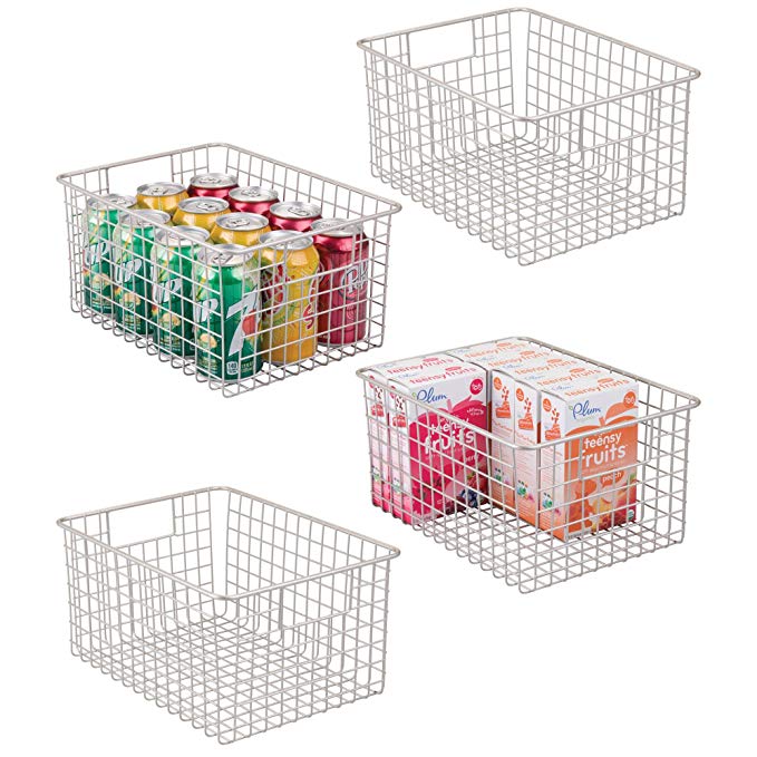 mDesign Large Household Wire Storage Organizer Bin Basket with Built-In Handles for Kitchen Cabinets, Pantry, Closets, Bedrooms, Bathrooms � 12