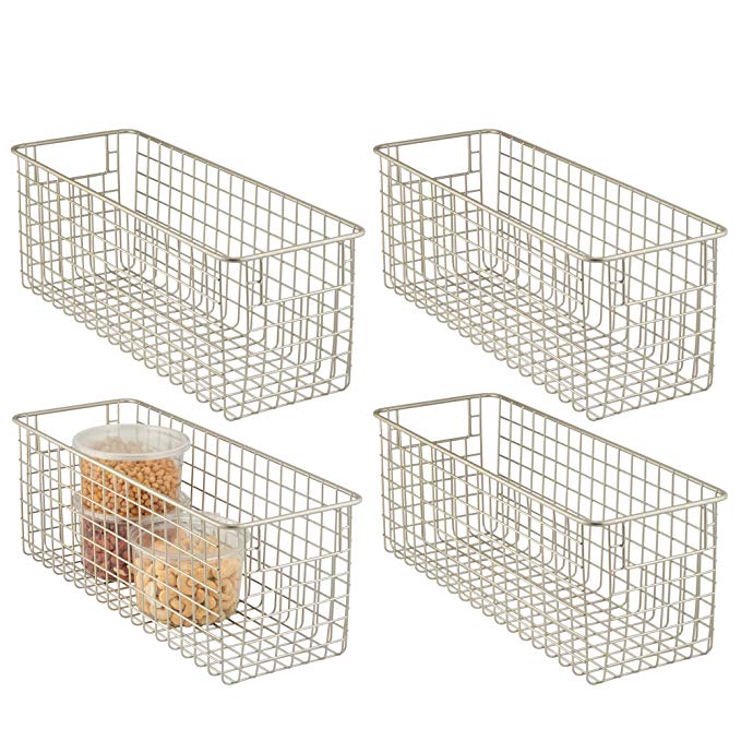 mDesign Household Wire Storage Organizer Bin Basket with Built-in Handles for Kitchen Cabinets, Pantry, Closets, Bedrooms, Bathrooms - 16