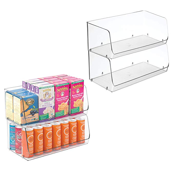 mDesign Household Stackable Plastic Food Storage Organizer Bin Basket with Open Front for Kitchen Cabinets, Pantry, Offices, Closets, Bedrooms, Bathrooms - 15