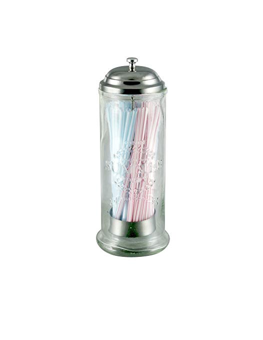 Grant Howard 50963 Summer Party Embossed Glass Straw Dispenser, Clear and Silver