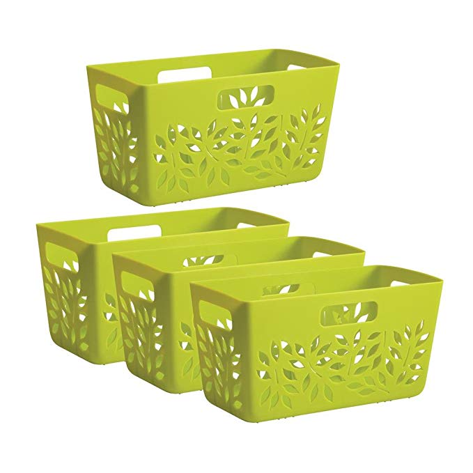 Hutzler Plastic Pantry Basket in Green | 4-Piece Set | 6 in x 11.5 in x 5.5 in