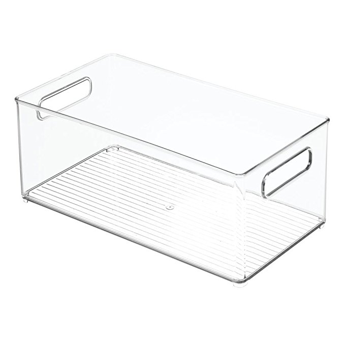 InterDesign Refrigerator or Freezer Storage Bin – Food Organizer Container for Kitchen - Deep Drawer, Clear