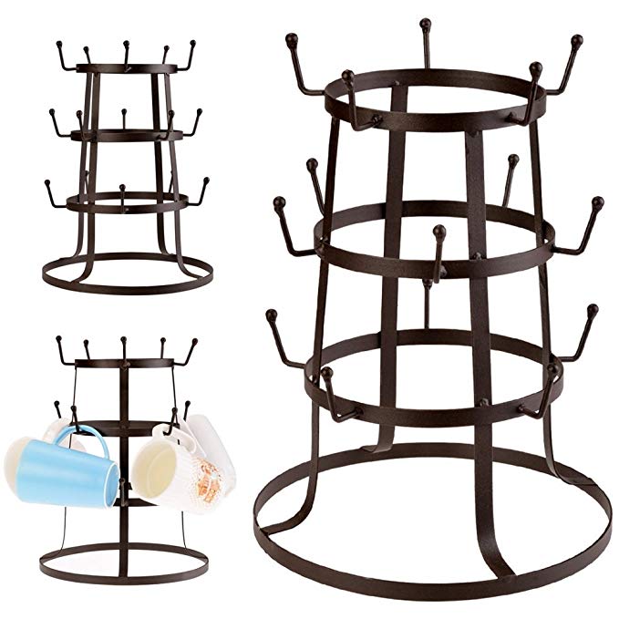 Cheesea Three Drying Stand Iron Brown Cup Glass Rack Organizer for Home Kitchen