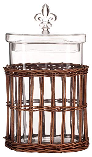 Hand-Woven Willow Base & Oval Glass Jar w/Fleur De Lis Top, 7