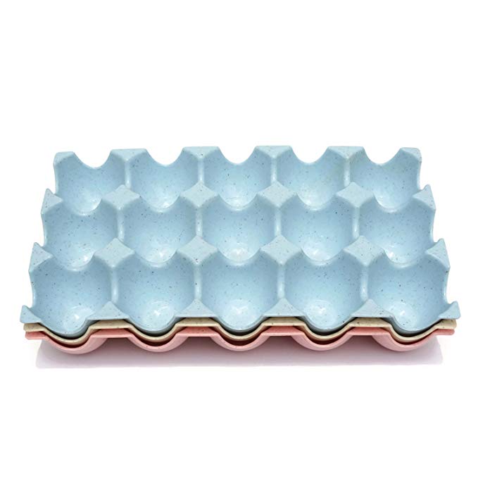 15 Cup Egg Trays - 3 PCS - Egg Holder Storage Container for Refrigerator Kitchen, White, Pink, Blue, Plastic