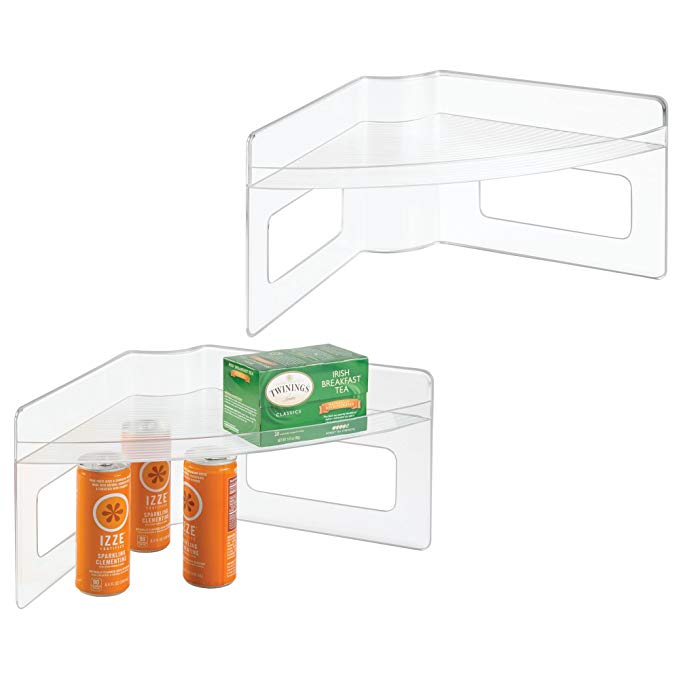 mDesign Lazy Susan Storage Shelf with Handles for Kitchen Cabinets, Pantry - Pack of 2, Clear