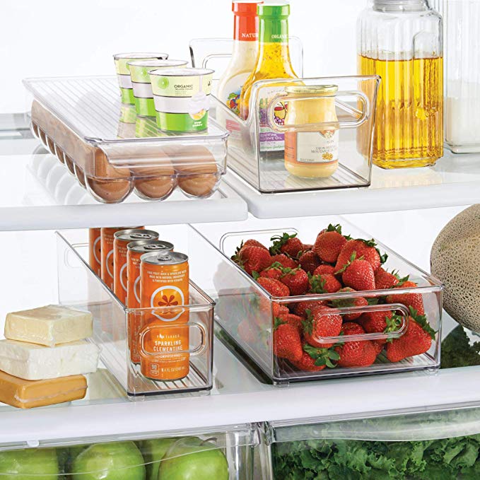 mDesign Refrigerator and Freezer Storage Organizer Bins for Kitchen, 4 pc Set - Clear