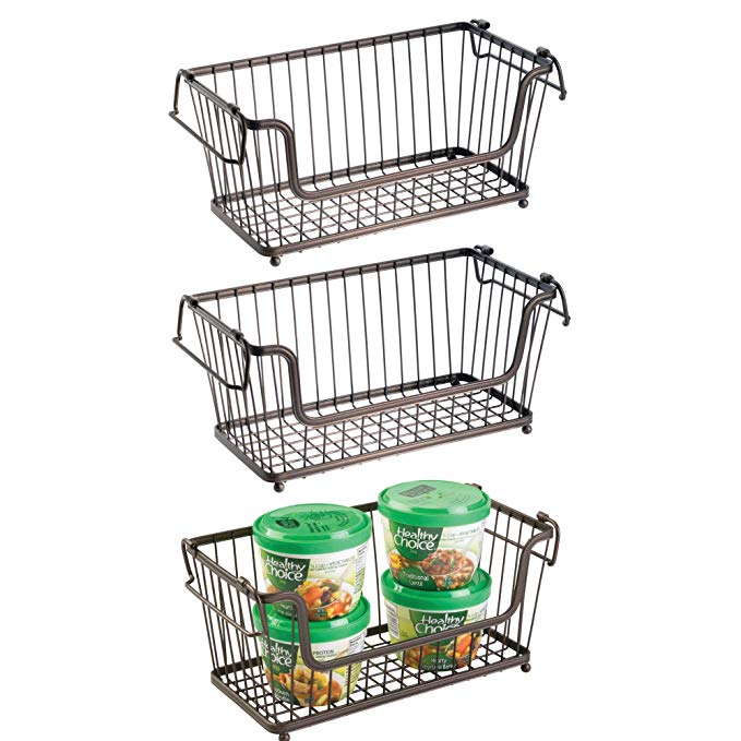 mDesign Vintage Household Stackable Metal Wire Storage Organizer Bin Basket with Handles, for Kitchen Cabinets, Pantry, Closets, Bedrooms, Bathrooms - 12