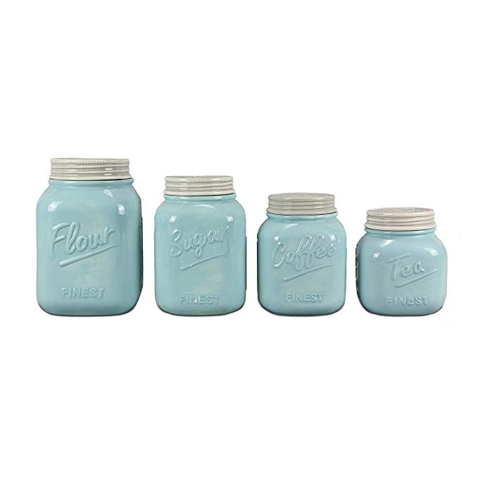 Blue Ceramic Mason Jar Canister Set (Set of 4) by ZallZo