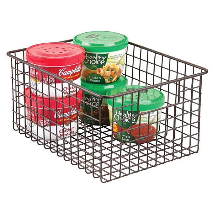 mDesign Kitchen Pantry Bathroom Office Garage Freezer Food Shelf Storage Organizer Heavy Duty Metal Wire Mesh Bins Baskets with Handles, 12