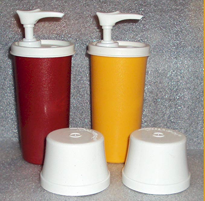 Vintage Tupperware Condiment Pump Dispensers Harvest Colors