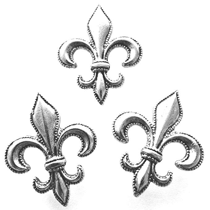 15 LARGE Antique Silver FLEUR de LIS PUSH PINS