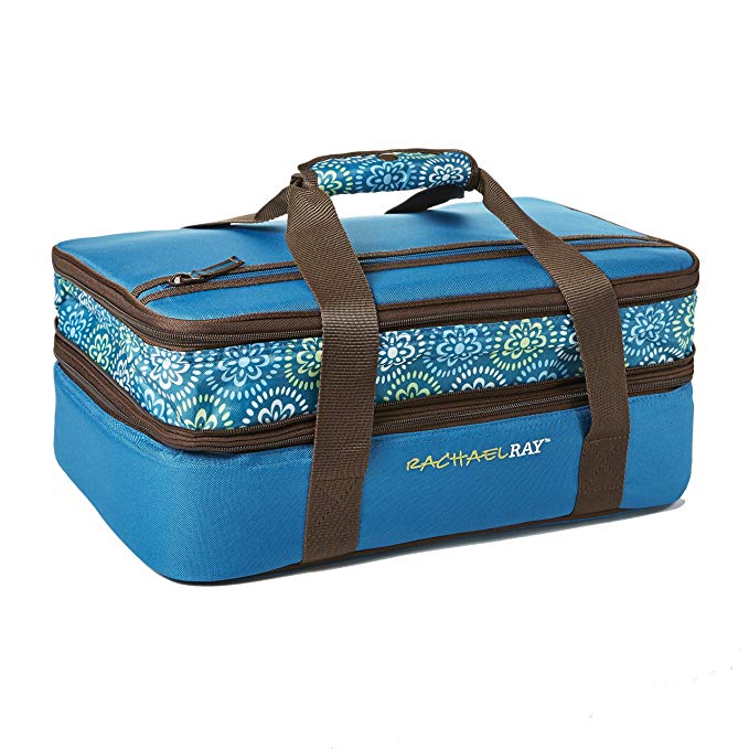 Rachael Ray Expandable Lasagna Lugger, Double Casserole Carrier for Potluck Parties, Picnics, Tailgates - Fits two 9