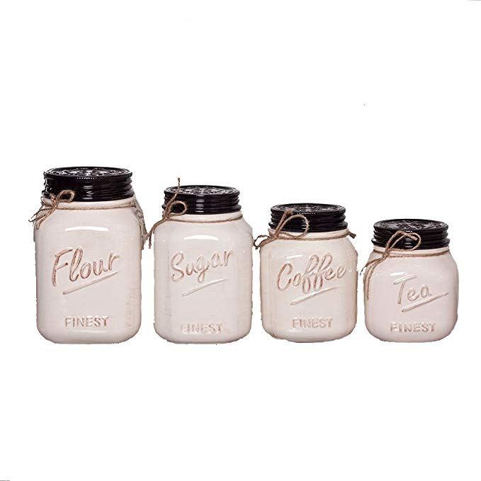 White Ceramic Mason Jar Canister Set (Set of 4) by ZallZo