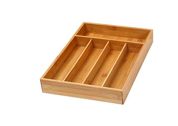 YBM Home Inc. 338vc 5-Compartment Utensil/Flatware/Cutlery Tray Drawer Organizer 5, Natural Wood