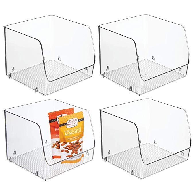 mDesign Stacking Organizer Bins for Kitchen, Pantry - Pack of 4, Large, Clear