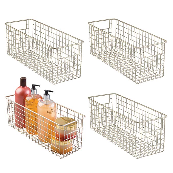 mDesign Bathroom Steel Wire Storage Organizer Bin Baskets with Built-in Handles, Grid Design - for Cabinets, Shelves, Closets, Countertops and Bedrooms, Kitchens - 16