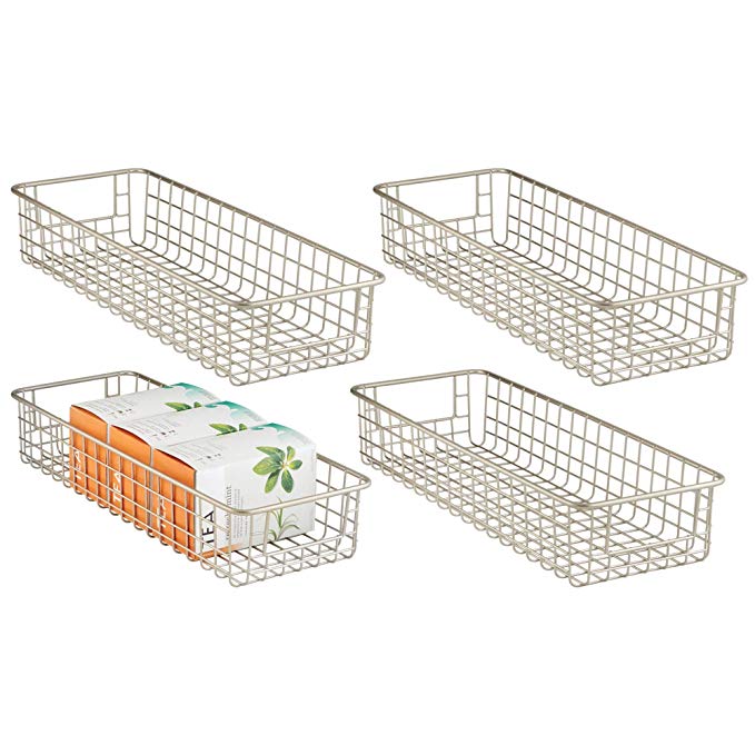 mDesign Wire Storage Basket for Kitchen, Pantry, Cabinet - Pack of 4, Satin