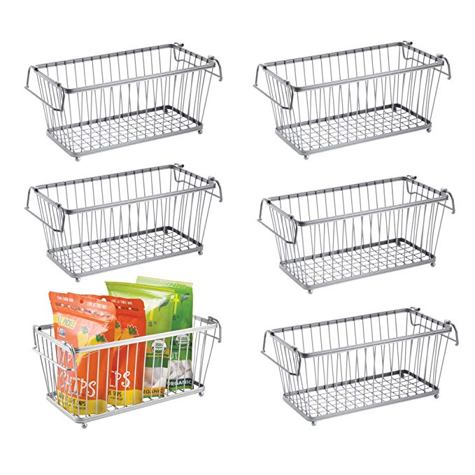 mDesign Household Stackable Wire Storage Organizer Bin Basket with Built-in Handles for Kitchen Cabinets, Pantry, Closets, Bedrooms, Bathrooms - 12