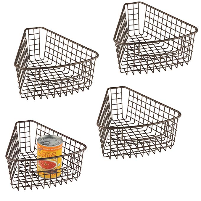 mDesign Lazy Susan Wire Storage Basket with Handle for Kitchen Cabinets, Pantry - Pack of 4, 1/8 Wedge, Bronze