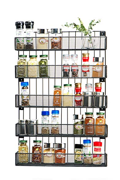 JackCubeDesign Wall Mount Spice Rack 5 Tier Kitchen Countertop Worktop Display Organizer Spice Bottles Holder Stand Shelves(17.6 x 4.1 x 26.7 inches) – :MK419A